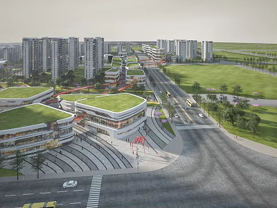 Aerial Urban Planning View With Modern Buildings Green Roofs And Green Spaces 3d model