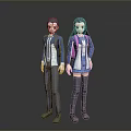 Game Movie Characters Male And Female In Blue White School Uniforms With Backpacks