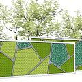 Green Geometric Building Facade Design With Vegetated Patterns And Surrounding Trees