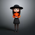 Game Movie Character In Black Witch Hat Orange Top And Black Dress With Crossed Hands