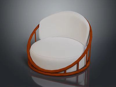 Modern Single Sofa With Round Design Orange Frame And White Cushion 3d model