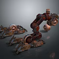 Rusty Mechanical Character And Biomechanical Creature Featuring Metal Joints And Parts