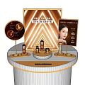 Elegant Perfume Cosmetics Display Stand With Golden Lighting And Multiple Products
