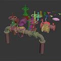 Industrial Pipes Valves Assembly 3D Model Design With Mechanical Fittings And Handles
