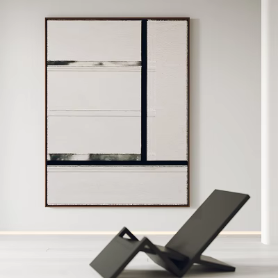 Abstract Painting with Black White Gray Tones Geometric Lines and Block Patterns in Minimalist Interior 3d model