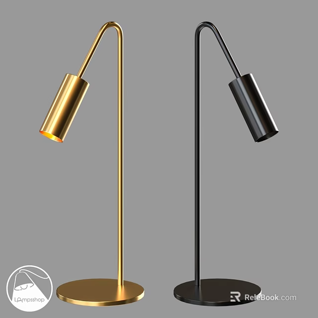 Modern Gold And Black Table Lamps With Metal Cylinder Shade Design 3d model 