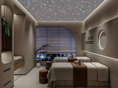 Modern Elegant Beauty Salon Interior Design With Treatment Beds Starry Ceiling And Plants 3d model