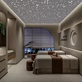 Modern Elegant Beauty Salon Interior Design With Treatment Beds Starry Ceiling And Plants