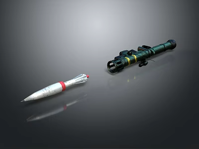 Modern Military Weapons Featuring Red White Missile And Green Rocket Launcher 3d model