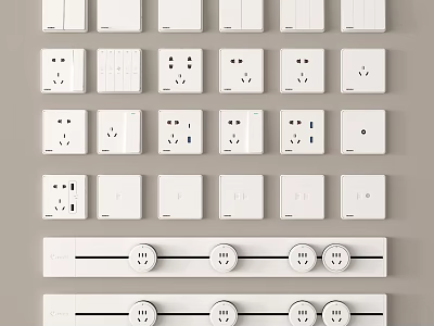 Various Styles Of White Switch Panels With Socket Combinations And Knob Switches For Home Use 3d model