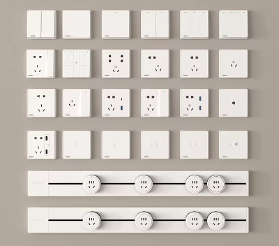 Various Styles Of White Switch Panels With Socket Combinations And Knob Switches For Home Use 3d model