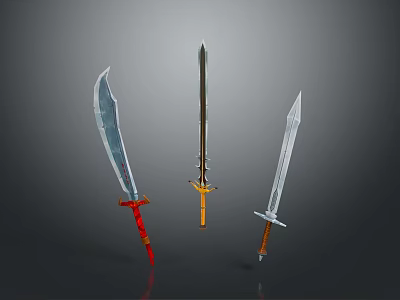 Classic Decorative Swords With Red Golden And Brown Hilts And Metallic Blades For Collection 3d model