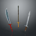 Classic Decorative Swords With Red Golden And Brown Hilts And Metallic Blades For Collection