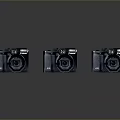 Three Black Cameras Arranged In A Row With Gray Gradient Background And Reflection 3d model