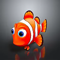 Cute Cartoon Style Clownfish With Vibrant Orange White Stripes Big Blue Eyes And Orange Fins