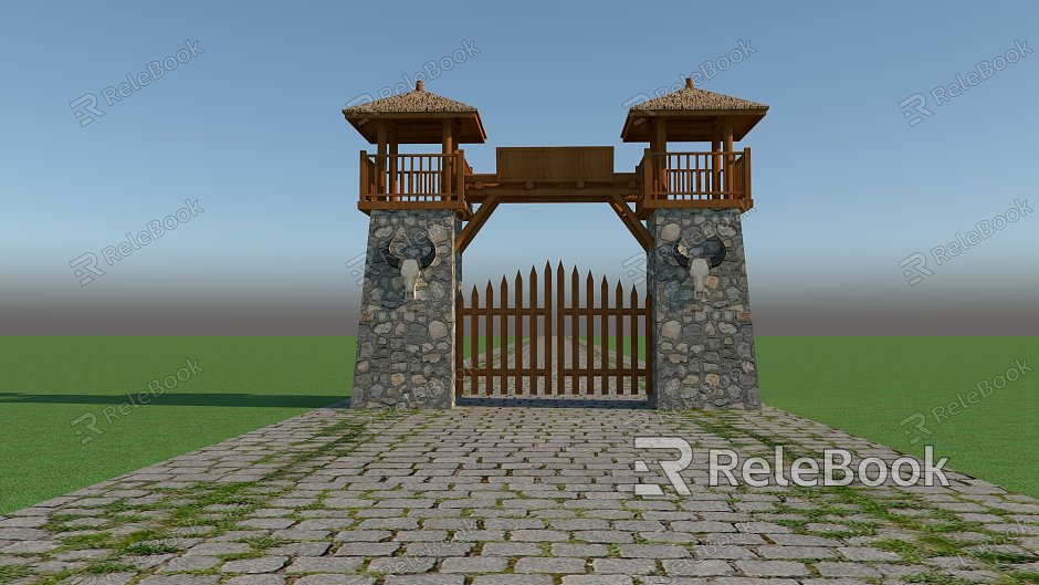 Chinese style scenic spot village gate model