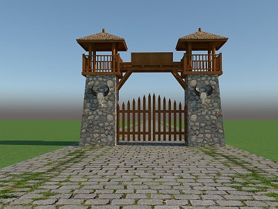 Chinese style scenic spot village gate model