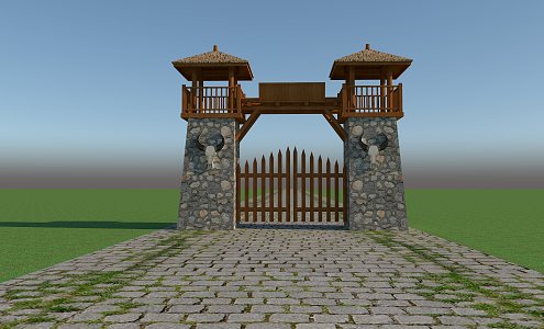 Chinese style scenic spot village gate 3d model