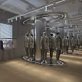 SOWHAT Clothing Store Interior Display With Mannequins In Uniform Outfits Brick Wall And Glass Door