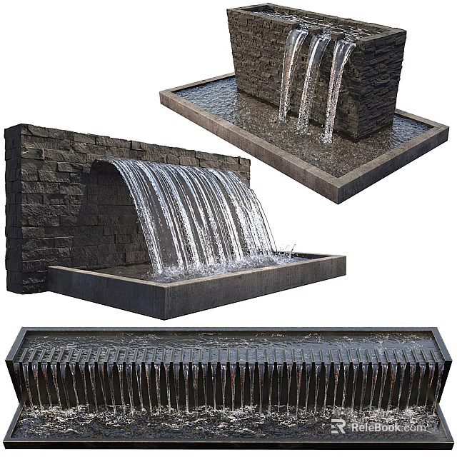 Stylish Garden Decorative Water Features With Stone Waterfall And Cascading Water Walls 3d model 