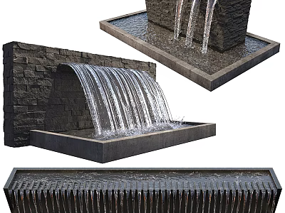 Stylish Garden Decorative Water Features With Stone Waterfall And Cascading Water Walls 3d model