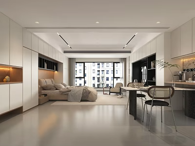 Modern Apartment Interior With Open Layout Living Space Kitchen And Large Windows 3d model