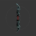 Ornate Curved Blade Weapon With Green Black Color Red Detail And Shiny Metallic Design