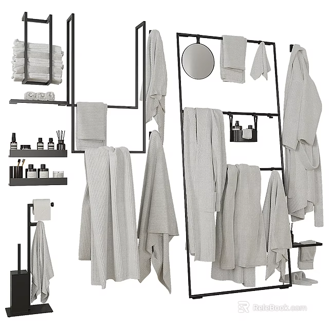 Modern Minimalist Bathroom Accessories With Towel Racks Mirrors And Soft Towels For Stylish Bathrooms 3d model 