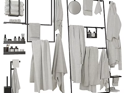 Modern Minimalist Bathroom Accessories With Towel Racks Mirrors And Soft Towels For Stylish Bathrooms 3d model