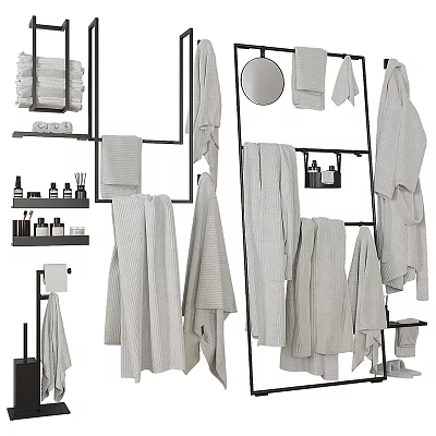 Modern Minimalist Bathroom Accessories With Towel Racks Mirrors And Soft Towels For Stylish Bathrooms 3d model