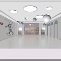 Kindergarten Indoor Taekwondo Activity Space With National Flags Slogan Blue Floor And Circular Logo