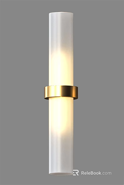 Modern Minimalist Wall Lamp With Gold Metal Ring And White Glass Tube Design 3d model 