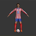 Man Wearing Red White Striped Jersey Blue Shorts Red Socks Standing With Football Arms Outstretched
