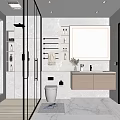 Modern Bathroom Interior Design With Glass Shower Enclosure Marble Wall Tiles And Large Vanity Mirror
