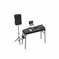 Professional Audio Equipment Setup On Table With Speakers Mixer Turntable Laptop And Headphones
