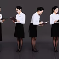 Multiple Women in White Shirts and Black Skirts Holding Documents in Work Attire