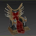 Ornate Royal Throne With Golden Ornaments Red Upholstered Seat And Illuminated Accents