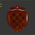 Medieval Weapon Shield Featuring Red Brown Checkerboard Pattern Decorative Top And Golden Edges 3d model