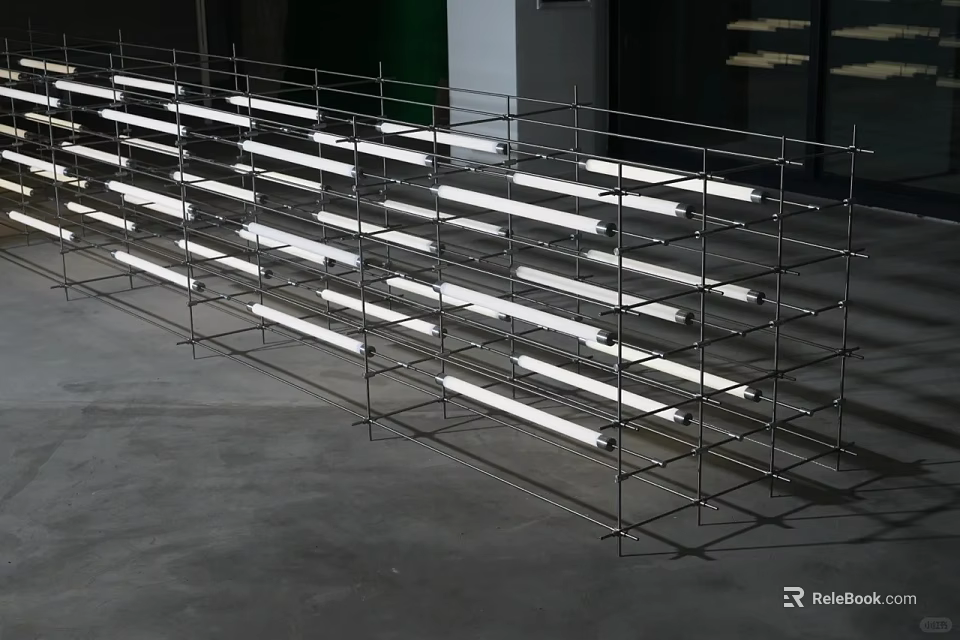 Multiple Modern White Pendant Lights Arranged On Metal Shelving For 3d model 