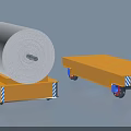 Industrial Equipment With White Roll Material On Yellow Platform And Flatbed Carts
