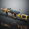 Futuristic Yellow Sci Fi Weapon With Mechanical Components And Red Accents 3d model