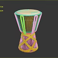 Traditional Djembe Drum With Orange Yellow Red Pattern And Light Colored Drumhead