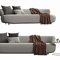 Modern Light Gray Multi Seater Sofa With Decorative Pillows And Brown Blanket 3d model