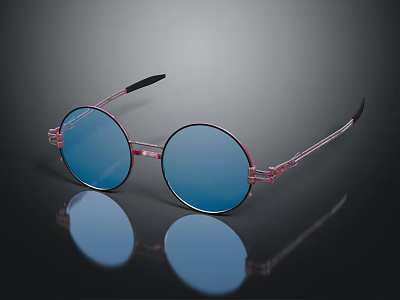 Stylish Round Sunglasses With Pink Frame Blue Lenses And Black Temples 3d model