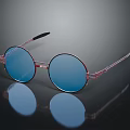 Stylish Round Sunglasses With Pink Frame Blue Lenses And Black Temples