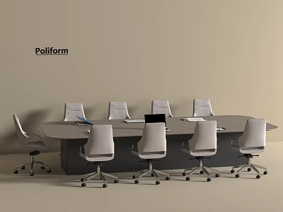 Sleek Modern Conference Table With Comfortable Rolling Office Chairs For Meeting Room 3d model