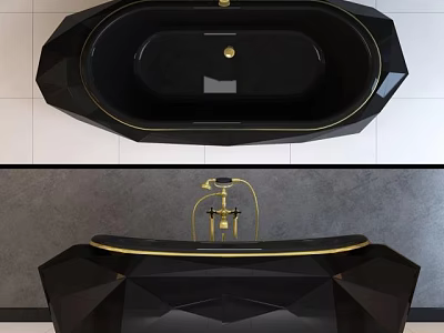 Modern Black Bathtub With Gold Accents And Geometric Design In Bathroom Interior 3d model