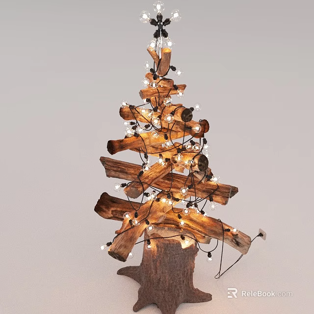 Decorative Lights With Wooden Tree Shaped Structure And Warm Glowing Illumination For Home Decor 3d model 