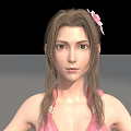Woman Wearing Pink Bikini And Skirt With Flower Hair White Sandals Arms Outstretched Gray Background