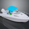 White Speedboat With Blue Canopy And Side Rails In Cockpit Area